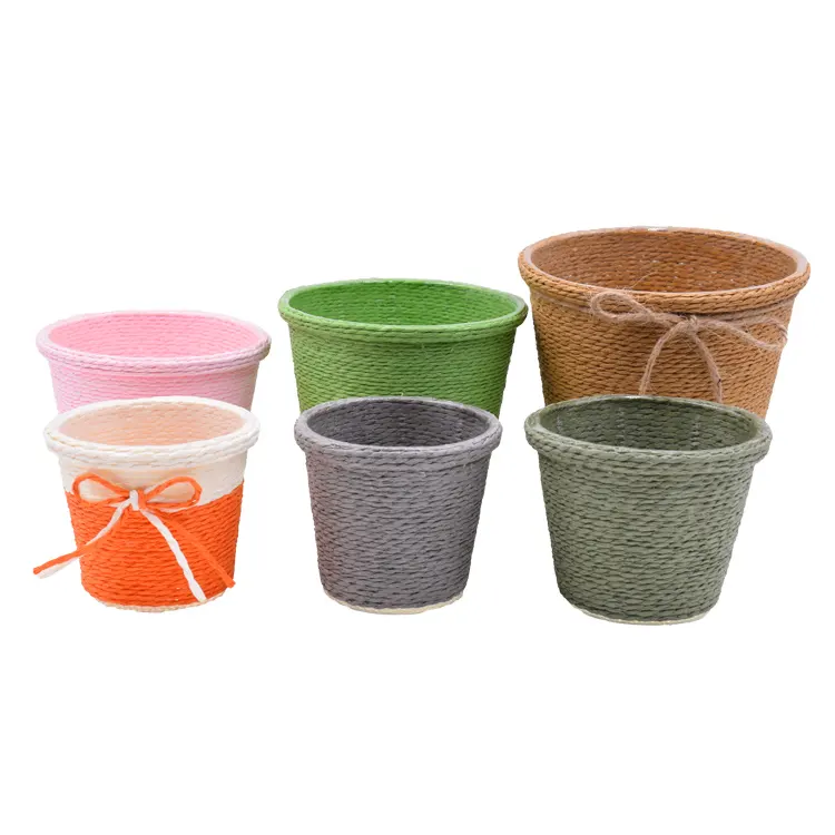 Cesta-cesta de flores ovalada de hierba de mar, cuerda pequeña forrada de plástico, papel de bebé, cesta de regalo cuadrada vacía para dulces