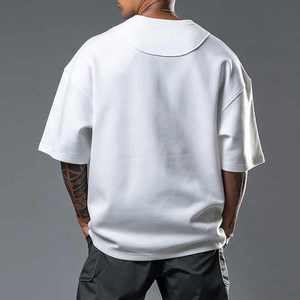 T-shirt blanc col rond en gros pour hommes, grande taille, en coton uni, coupe oversize à épaules tombantes, t-shirt vierge pour hommes - Product Image 2