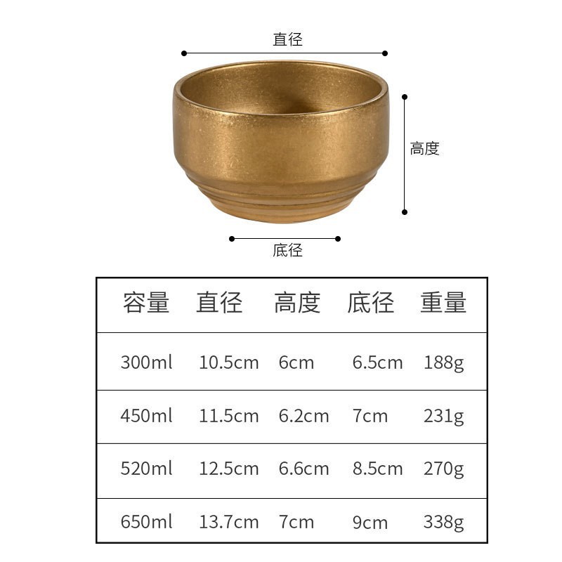 Bol couvert de style coréen (sans couvercle) (or vintage)