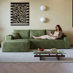 Cloud Sectional <b>Sofa</b> L-Shape Chaise Modern Modular Convertible Deep Seat No Assembly Required Plush Corduroy Fabric Apartment - Product Image 1