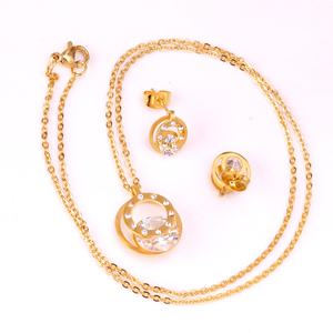 Conjunto de Joyería de Circonio, Acero Inoxidable, Tipo Joyería para Mujer, Aretes y Colgante, Conjuntos de Joyería Dorada - Product Image 4