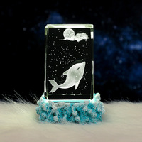 Cube en résine gravé en 3D, monde sous-marin, animal, cadeau créatif, mini ornement lumineux alimenté par USB, veilleuse LED avec bouton