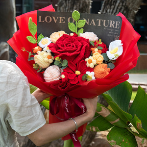 Bouquet di Fiori all'Uncinetto, Rose Rosa Lavorate a Maglia, Fiori Artigianali Ecologici per Natale, Laurea, <span class=keywords><strong>Festa</strong></span> <span class=keywords><strong>della</strong></span> <span class=keywords><strong>Mamma</strong></span>, San Valentino - Product Image 3