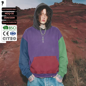 Sudadera con Capucha para Hombre, Diseño Color Block, Manga Raglán, Estilo Oversize, Estilo Urbano, Diseño Patchwork, 100% Algodón, Felpa Francesa - Product Image 1
