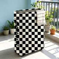 Keranjang Cuci Pakaian Motif Kotak-Kotak Hitam Putih Grosir/Kustom dengan Roda, Tempat Penyimpanan Pakaian Kotor untuk Kamar Mandi