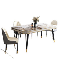 Ensemble table et chaises de salle à manger en quartzite de style italien minimaliste, importé, finition brillante, luxe léger, haut de gamme, moderne