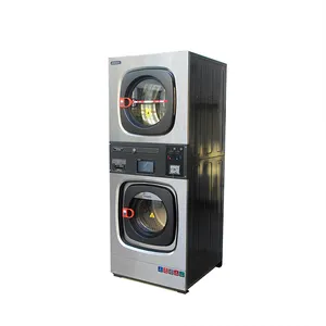 Chuyên nghiệp máy giặt và máy sấy điện hơi nước nóng 15kg xếp chồng lên nhau thương mại hai lớp đồng tiền hoạt động washinng máy