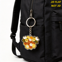 Gantungan Kunci Akrilik Lebah & Sarang Lebah Lucu Desain Kartun Dua Sisi dengan Bunga, Cincin Logam Tahan Lama untuk Kunci, Tas, Ransel
