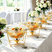 Chauffe-plat de buffet décoratif FLEY en acier inoxydable avec couvercle en verre, poignées latérales et chauffage à l'alcool pour la restauration de mariages