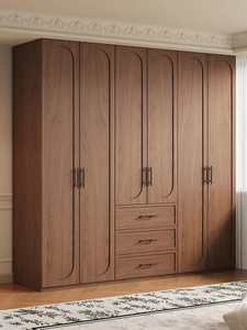Armoire de chambre moderne élégante en MDF autoportante avec coiffeuse intégrée, portes à panneaux plats, tiroirs et miroir - Product Image 3