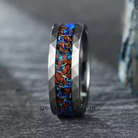 Gentdes Jewelry Custom 8MM Cool Men Marmered Ring Délicat Os de Dinosaure Crushed Opal Inlay Tungsten Ring Meteorite Wedding Ring