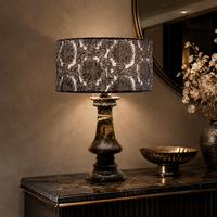 Lampe de table WeiVibe en marbre naturel Portoro avec abat-jour en tissu marron E27, lampe de chevet en pierre de luxe pour hôtel, villa et chambre à coucher