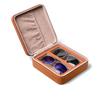 Boîte de rangement pour lunettes en cuir portable Étui à lunettes de soleil anti-pression multi-grille avec fermeture à glissière
