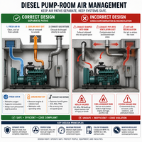 Ensemble de pompe à incendie diesel avec silencieux d'échappement, système de ventilation et système de refroidissement du moteur