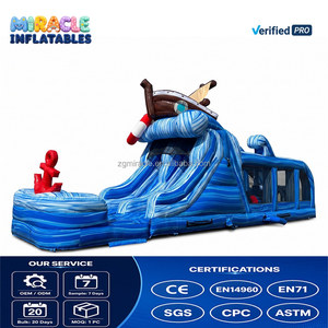 <span class=keywords><strong>Toboggan</strong></span> aquatique <span class=keywords><strong>gonflable</strong></span> double piste Pirate Ship Wave avec tunnel d'obstacles, en PVC robuste pour fêtes d'enfants et locations en extérieur - Product Image 1