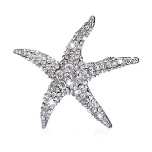 Broche en forme d'étoile de mer avec strass complet, cristal clair, personnalisé, coloré, cadeau pour femmes et hommes