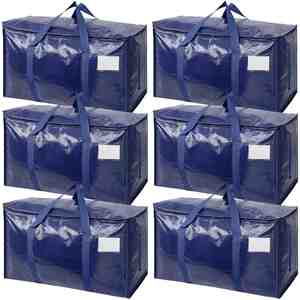 Water-Resistant 6 Pack Large Strong Moving Bags with Zippers & Carrying Handles Heavy Duty Storage Tote for Space Saving - Product Image 1