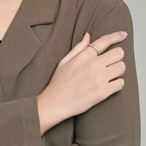 Instagram-worthy, subtly luxurious <b>titanium</b> steel <b>ring</b> with zircon accents, full diamond design, stylish and sophisticated pinky - Product Image 2