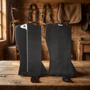 Custom Brand English <b>Half</b> <b>Chaps</b> Men's Horse Riding Leather Equestrian Kits & Accessories Model P-AB-1241 Made in Pakistan - Product Image 3