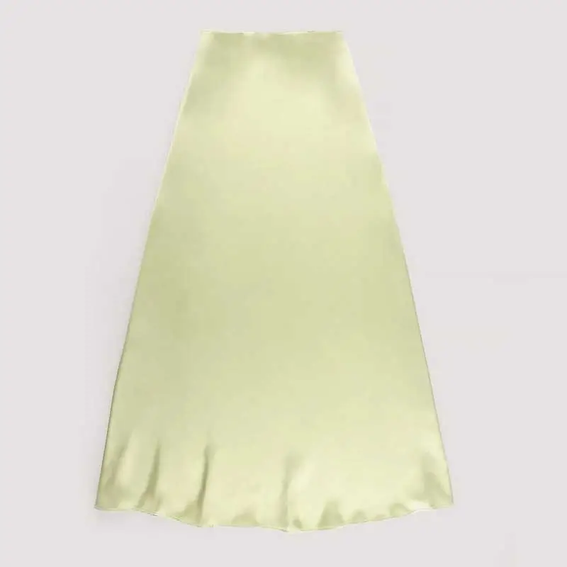 Trendy Elegant Ladies High Waisted Summer Long Silk Skirt Women Casual Office Streetwear Flowy Maxi Satin Skirt