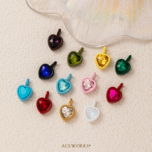 Amuleto de Corazón con Piedra de Nacimiento Aura |   Colgante de Corazón de Acero Inoxidable con Circonita Pintada para Fabricación de Joyas |   Impermeable y Resistente al Deslustre - Product Image 2