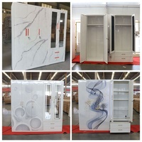 Grande armoire métallique 5 portes avec panneaux miroir, tiroirs imprimés et coffre-fort intégré pour chambre à coucher et mobilier de maison