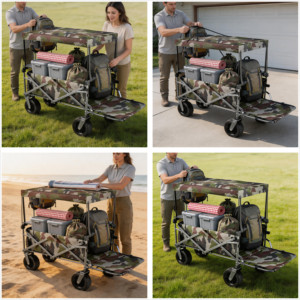 Outdoor Camping <b>Car</b> Sunshade Rainproof Canopy <b>Table</b> Board Folding Handcart Small Trolley Picnic Stall Cart Off-road Wheels - Product Image 4