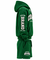 Ensemble sweat à capuche et short personnalisé pour homme, en molleton vert, décontracté, pour l'hiver, avec logo personnalisé imprimé sur le devant, en coton et polyester 430g, séchage rapide