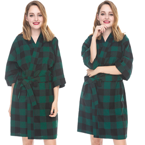 Kimono da <span class=keywords><strong>Donna</strong></span> in <span class=keywords><strong>Morbido</strong></span> Cotone Traspirante, Vestaglia a Quadri in Flanella Tinta in Filo, Lunghezza al Ginocchio, Vestito da Mattino, <span class=keywords><strong>Accappatoio</strong></span> da Festa, 4 Colori - Product Image 4