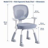 Chaise d'étude en maille en gros avec accoudoirs rabattables, hauteur réglable, design ergonomique pour enfants, usage domestique ou au bureau