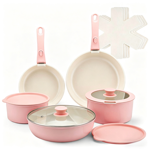 Ensemble de 6 ustensiles de cuisine en céramique antiadhésifs durables avec poignées amovibles, compatibles induction, casseroles et poêles avec couvercles en verre, lavables au lave-vaisselle - Product Image 2