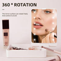 Miroir de maquillage à LED avec boîte de rangement, miroir cosmétique portable à capteur tactile rechargeable pour le maquillage quotidien des femmes