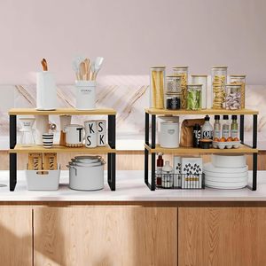 <b>Kitchen</b> Storage <b>Rack</b> Wood And Iron Rectangle Standing Type Multifunctional Organizer For Countertop Use - Product Image 1