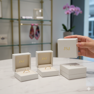 Boîte à bijoux en papier laminé finition brillante pour bijoux de mode, expédition en gros, emballage postal, boîte cadeau en carton rigide - Product Image 1