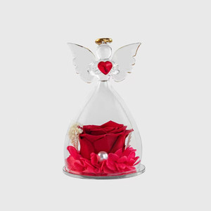 Decorazione conservata <span class=keywords><strong>fiore</strong></span> <span class=keywords><strong>angelo</strong></span> vera rosa regalo fatto a mano <span class=keywords><strong>fiore</strong></span> eterno rosa di lunga durata In cupola di vetro - Product Image 1