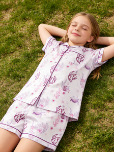 <span class=keywords><strong>Pigiama</strong></span> Coordinato per Bambine 2026 in Raso Lilla e Corallo, Maniche Corte, Comodo e Traspirante, <span class=keywords><strong>con</strong></span> <span class=keywords><strong>Bottoni</strong></span>, per Primavera - Product Image 2