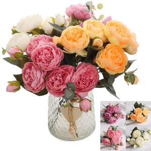 9 Cabezas de Flores Artificiales de Peonía de Seda, Elegante Ramo para Boda, Decoración de Mesa para Hogar, Fiesta, Jardín, Exterior - Product Image 1