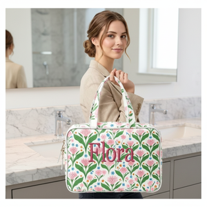 Bolsa de Maquillaje Floral Impermeable, Organizador de Artículos de Aseo de Gran Capacidad para Mujer, Bolsa de Cosméticos de Viaje Portátil de PVC - Product Image 1