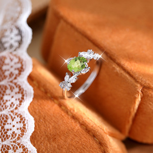 Bague ajustable en argent sterling 925 avec améthyste ovale 5*7mm et feuille d'olivier, pierre naturelle, bijoux pour femme, ne ternit pas - Product Image 5