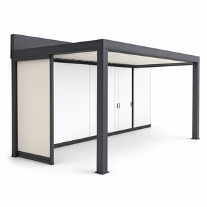 Pérgola de aluminio con lamas estrechas RKOVE RK-S2 para montaje en pared, pérgola lateral estrecha para terraza de 4x7m, montada en pared con vidrio y mosquitera ZIP - Product Image 2