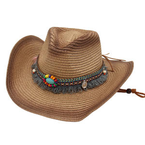 Modelo transfronterizo eBay, sombrero <span class=keywords><strong>de</strong></span> paja <span class=keywords><strong>de</strong></span> vaquero occidental, visera bloqueadora solar con flecos, estilo étnico, sombrero <span class=keywords><strong>de</strong></span> playa ahuecado, estilo <span class=keywords><strong>ins</strong></span> - Product Image 1