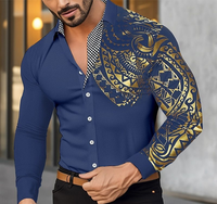 Kemeja Pria Lengan Panjang Model Cardigan Kancing Satu Baris dengan Cetakan Digital 3D, Produk Terlaris