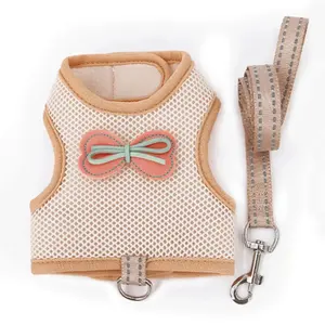 調整可能なファッショナブルなペットリーシュハーネスセット弓装飾付き小型ウサギ猫フェレットの屋外ウォーキング用 - Product Image 2