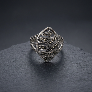 Indian Designer High Quality Oval Cut Gun Metal Gemstone 925 Sterling Silver Faceted <b>Marcasite</b> <b>Ring</b> Healing Mother's Day Wedding - Product Image 3