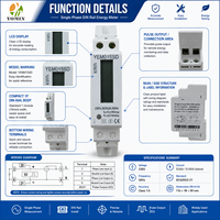 Medidor de Energía Monofásico de 230V 30A para Hogar, con Riel DIN, Pantalla LCD, Medidor de Kilovatios kWh