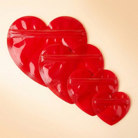 Sac à fermeture éclair en plastique en forme de cœur, résistant à l'humidité, 0,14 mm, avec impression en gravure pour bijoux et petits emballages cadeaux