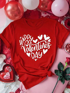 T-shirt da donna per San Valentino con stampa di cuori rossi, maniche corte, girocollo, vestibilità ampia, casual, primavera estate - Product Image 3