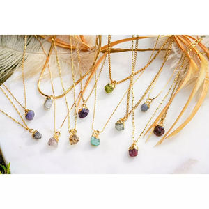 Nueva joyería de cristal para mujer, colgante de piedra natal de piedra preciosa cruda chapada en oro, collar de piedra natal cruda de piedra natural - Product Image 2