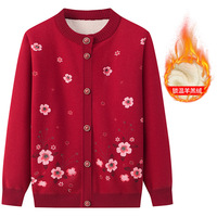 Nouvel arrivage de veste imprimée chaude femme pull de grand-mère rembourré cardigan maman pull en tricot impression cardigan chaud
