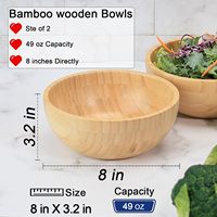 ZTHapwa Bamboe Saladeschalen 20 cm Handgemaakt Rustiek Design voor Salades/Fruit/Pasta/Groenten 1,4 Liter Serveerset van 2